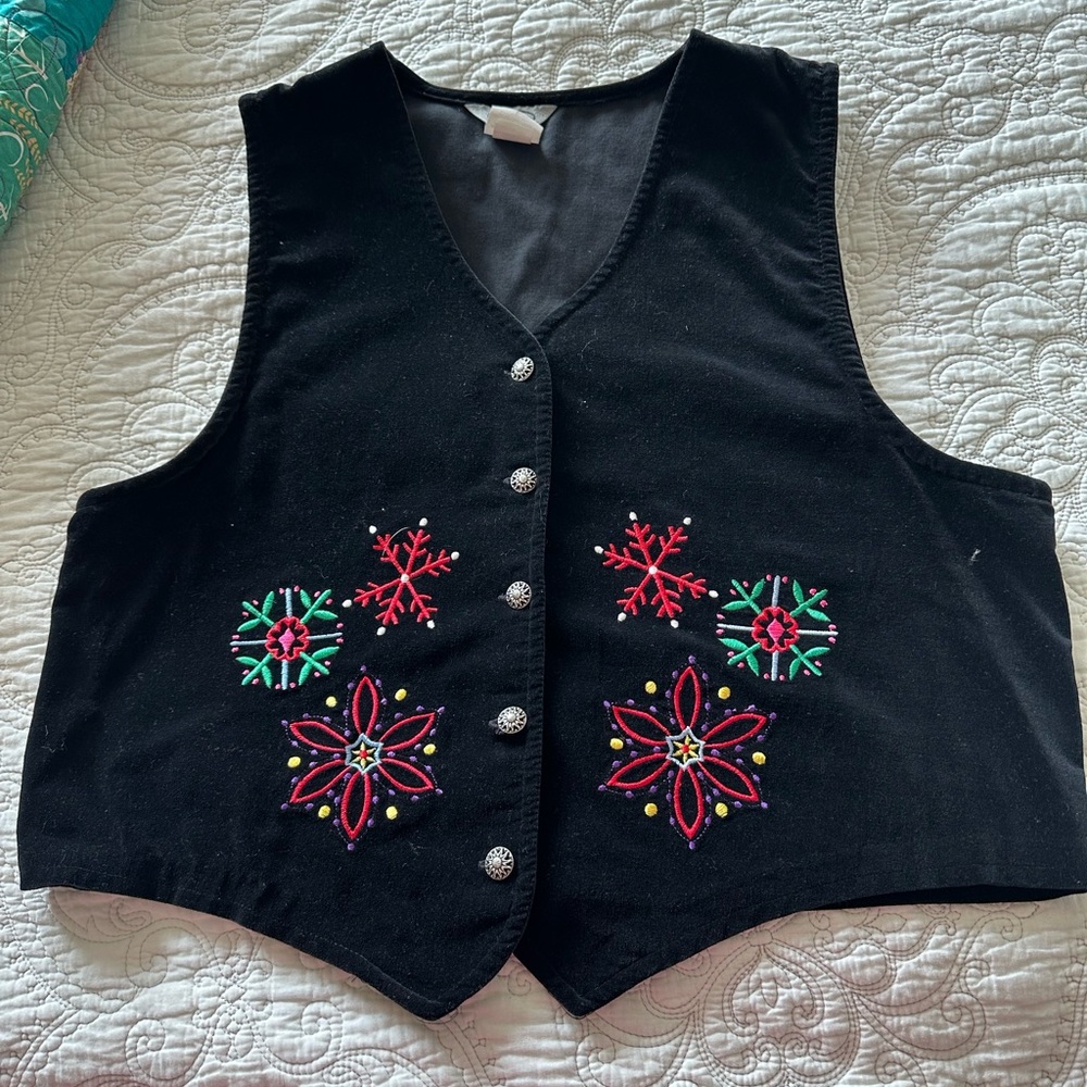 Embroidered Black Christmas Vest